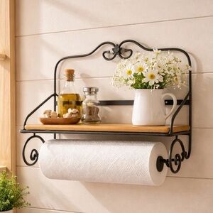 Longaberger Wrought Iron Hanging Utility Shelf Towel Bar & WOODCRAFTS SHELF